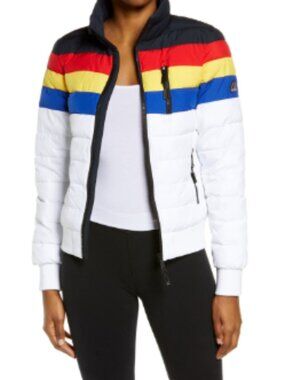 Superdry Sport Women's White Stripe Fuji Bomber Jacket US4 UK8